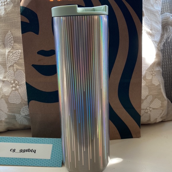 Iridescent Holographic stripes Stainless Steel Insulated Silver Mint Blue Top - Picture 6 of 10